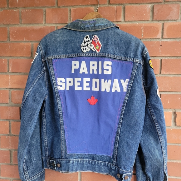Vintage custom folk art levis denim jacket motorcycle patches paris ontario mens - Picture 6 of 9